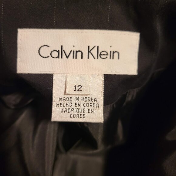 Calvin Klein Black Pinstripe Belted Blazer Size 12 - Picture 3 of 5